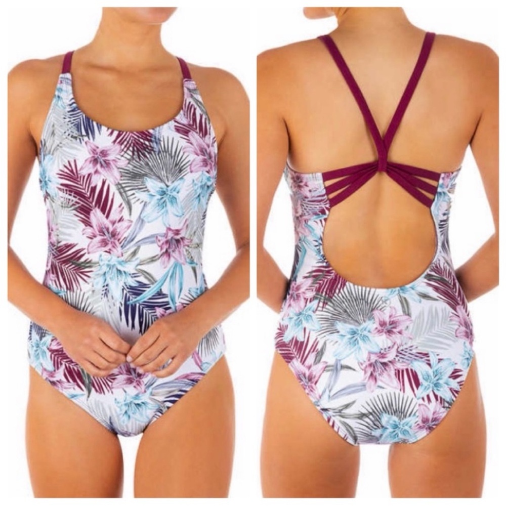 Hurley Tropical Floral One Piece Swimsuit - Purple and Blue